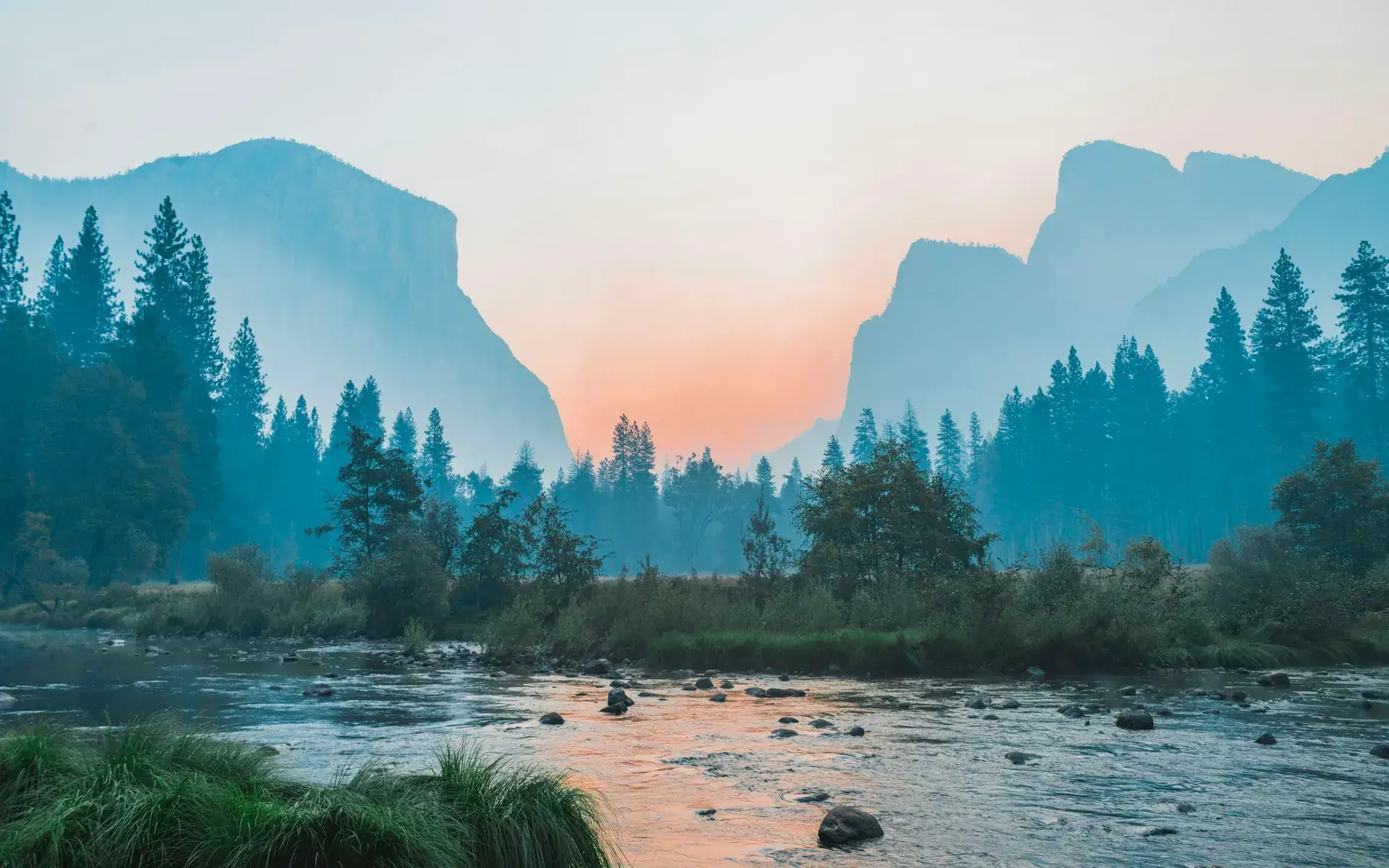 Misty valley at dawn